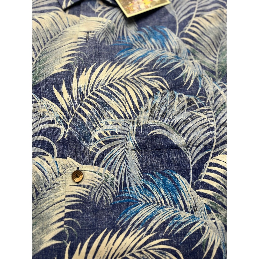 Tommy Bahama Mens Silk Camp Shirt Garden Of Hope And Courage Blue Palm Print L - Picture 3 of 8
